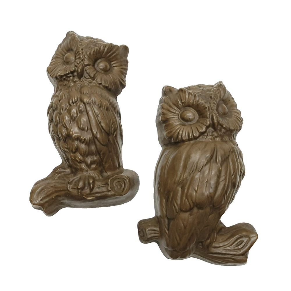 Retro Owl Wall Art Chunky Carved Wood MCM 70's‎ Decor Set of 2 Kitschy